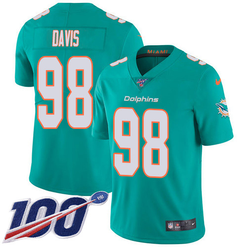 Miami Dolphins #98 Raekwon Davis Aqua Green Team Color Men Stitched NFL 100th Season Vapor Untouchable Limited Jersey->miami dolphins->NFL Jersey